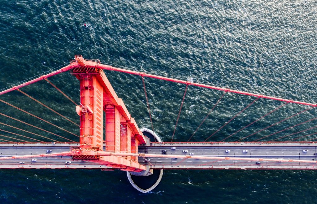 3 days in San Francisco- overhead view looking down on the golden gate bridge 